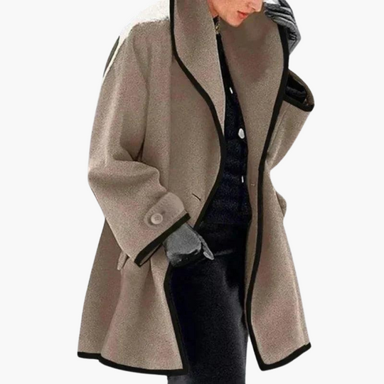 Women’s Open Front Winter Coat with Contrast Trim and Side Pockets