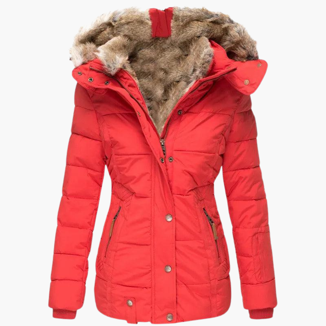 Women Hooded Parka Jacket with Fur Lining and Slim Fit