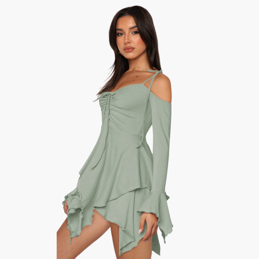 Women’s Mini Dress with Off‑Shoulder and Layered Detail