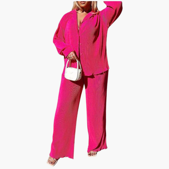 Women’s two-piece set with pleated top and trousers