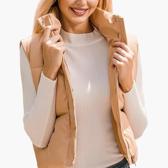 Women's Puffer Gilet with Stand Collar and Zip Fastening