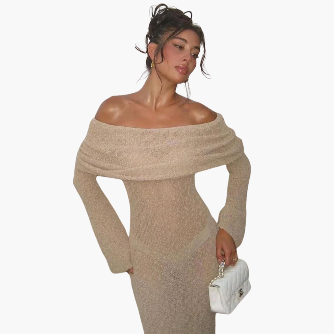 Women’s Off-Shoulder Maxi Dress with Decorative Finish