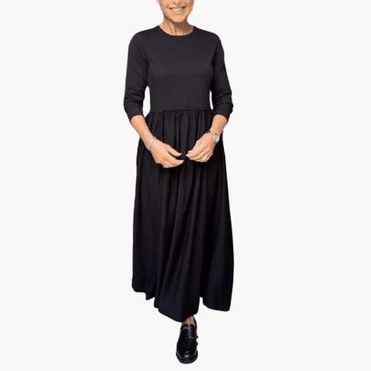 Women's Long Sleeve Midi Dress with Elastic Waist and Pockets
