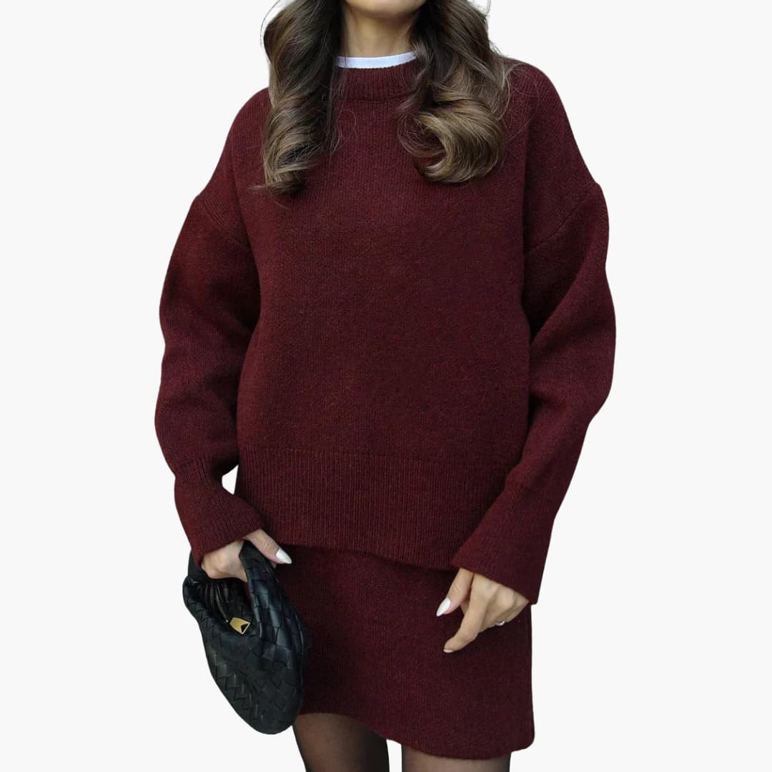 Women's Lounge Set with Crewneck Sweater and Mini Skirt