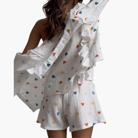 Women's Two-Piece Co-Ord Set with Button-Down Shirt and Shorts