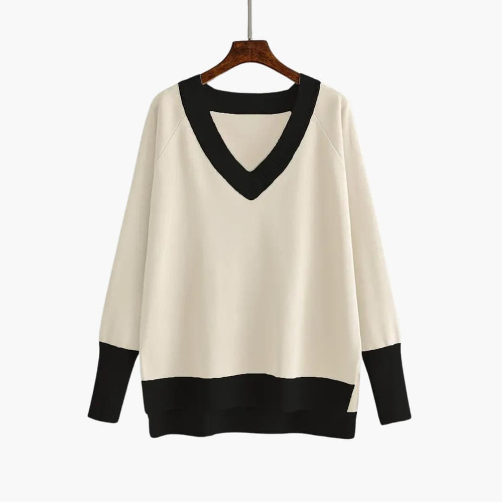 Women's Sweater Set with V-Neck Design and Wide-Leg Trousers