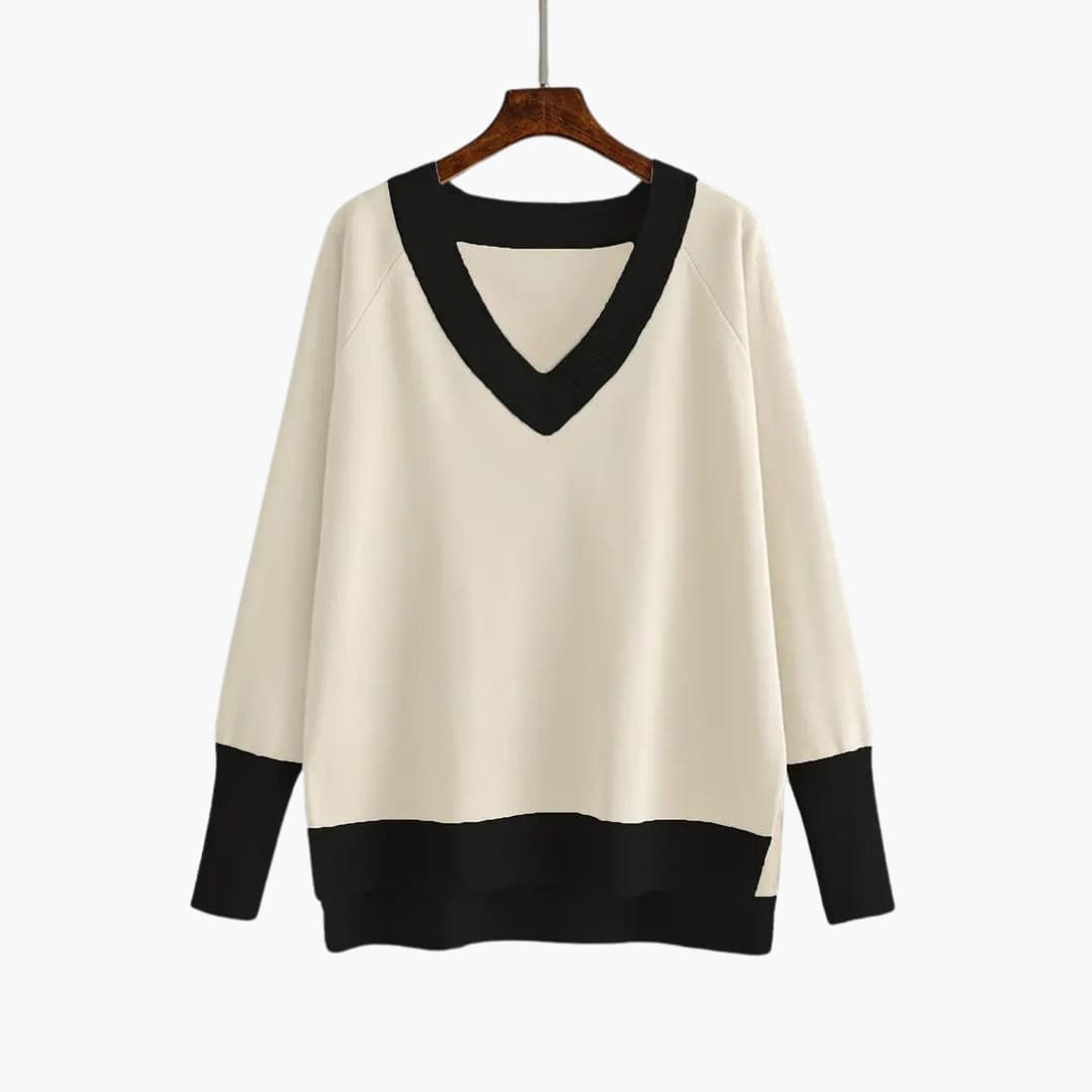 Women's Sweater Set with V-Neck Design and Wide-Leg Trousers