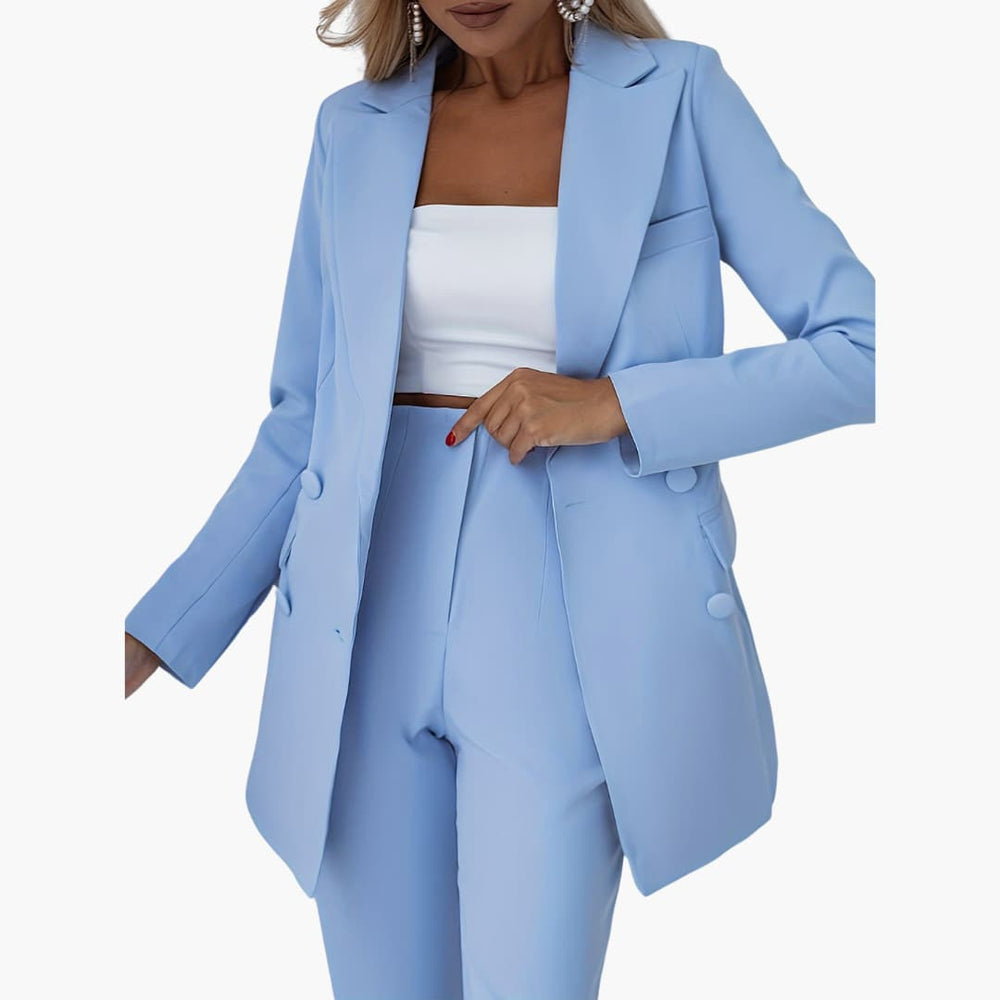 Women's Blazer Set with Notched Lapel and High Rise Trousers