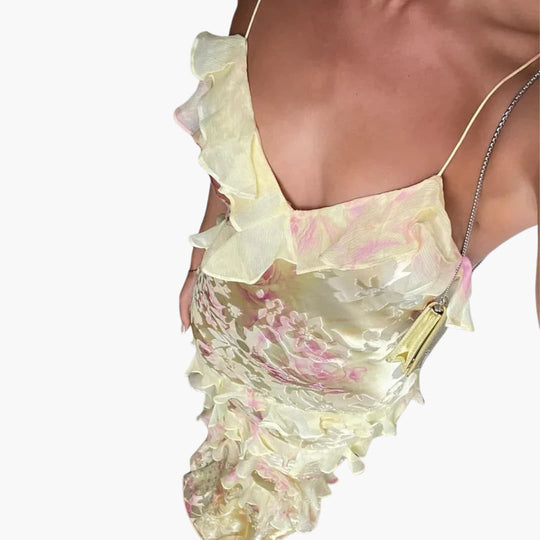 Women’s Maxi Dress with Open Back and Ruffle Panels