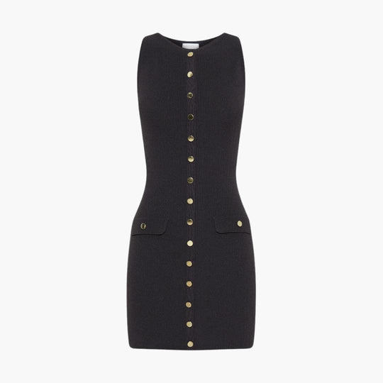 Women's Mini Dress with Button Fastening and Ribbed Texture