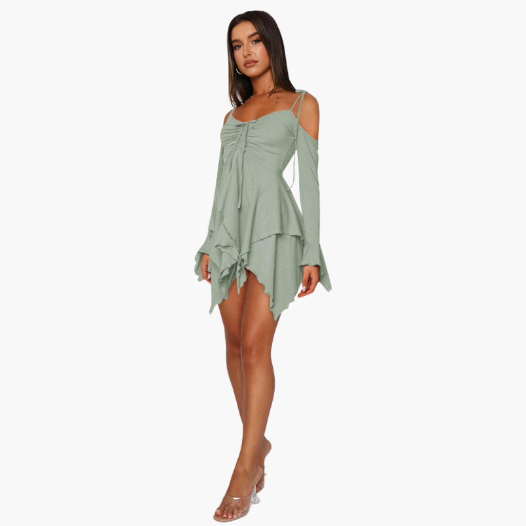 Women’s Mini Dress with Off‑Shoulder and Layered Detail