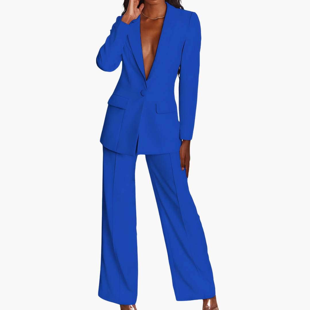 Women’s Suit Set with Single-Button Blazer and Straight-Leg Trousers
