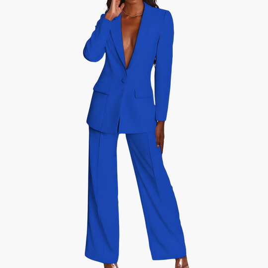 Women’s Suit Set with Single-Button Blazer and Straight-Leg Trousers