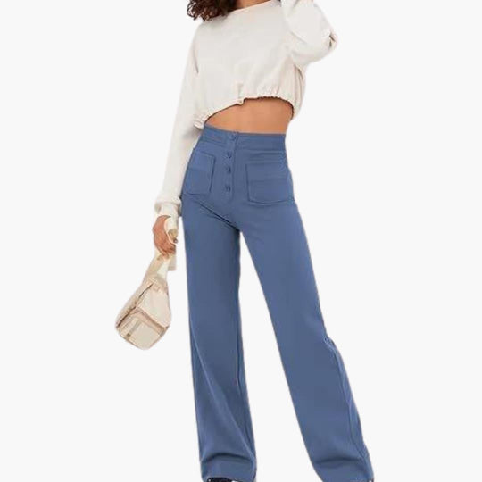 Women's Casual Trousers with Waistband and Front Pockets