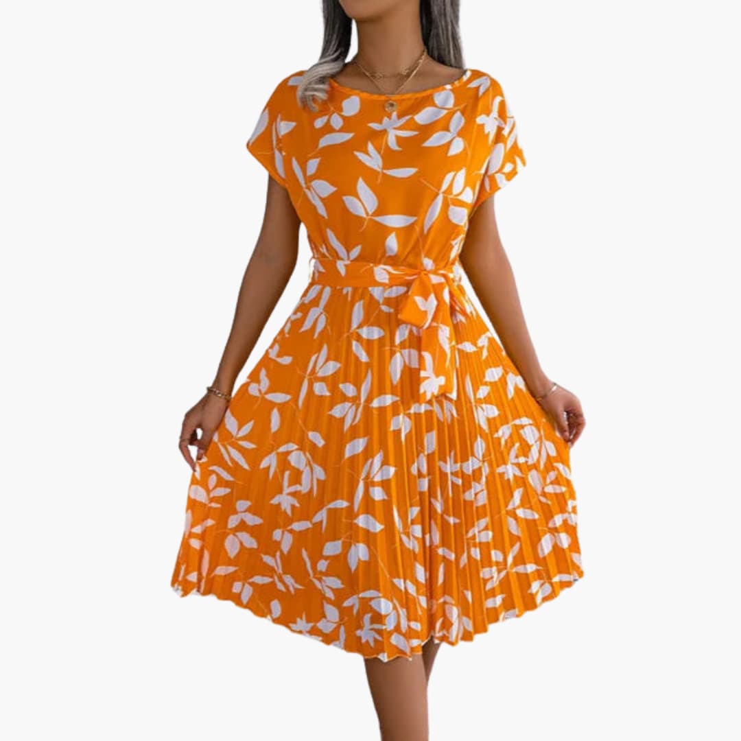 Women’s Summer Dress with Belted Waist and Floral Print