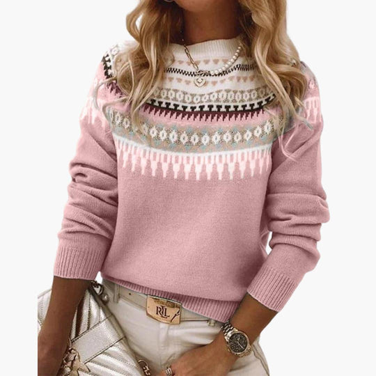 Women’s Knitted Jumper with Long Sleeves and Colourful Stripes