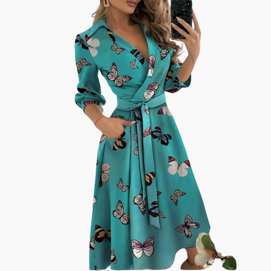 Women’s Midi Dress with Wrap and Self-Tie Waist