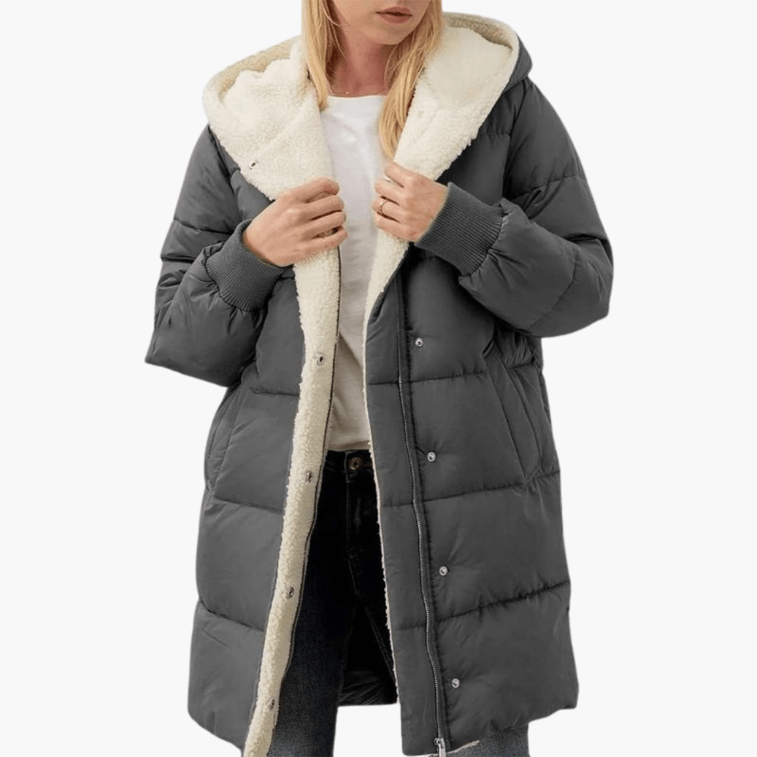 Women’s Hooded Puffer Coat with Fleece Lining and Slim Fit