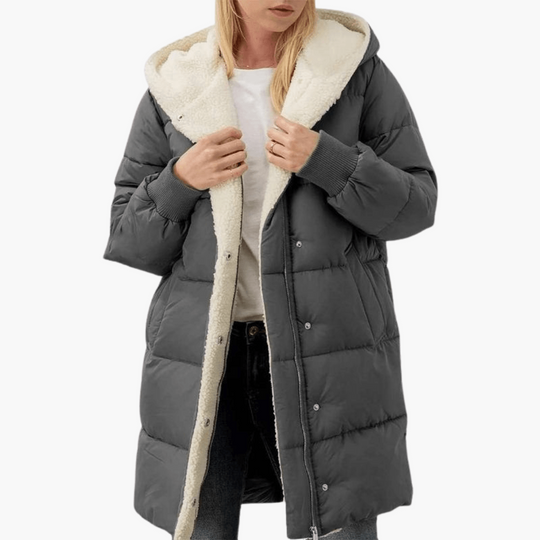 Women’s Hooded Puffer Coat with Fleece Lining and Slim Fit