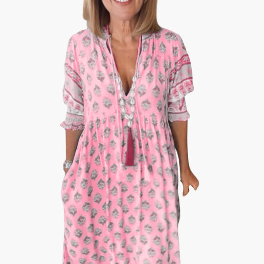 Women’s summer dress with V-neckline and half sleeves