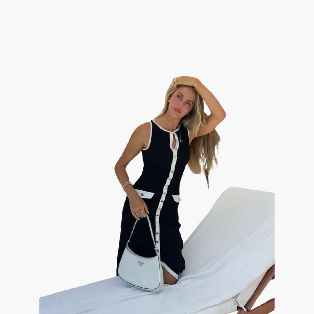 Women's Maxi Dress with Button-Front Fastening and Ribbed Texture