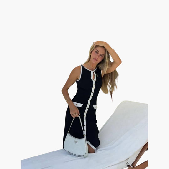 Women's Maxi Dress with Button-Front Fastening and Ribbed Texture