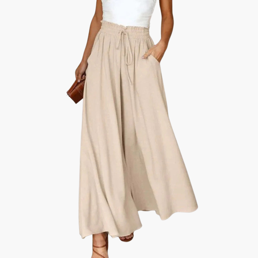 Women’s Wide-Leg Trousers with High Waist and Elastic Waistband