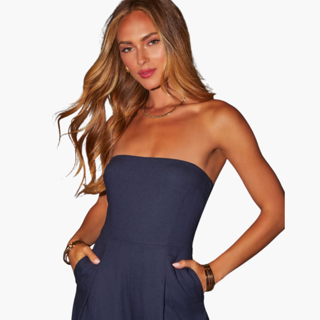 Women’s Straight-Leg Jumpsuit with Plain Woven Finish
