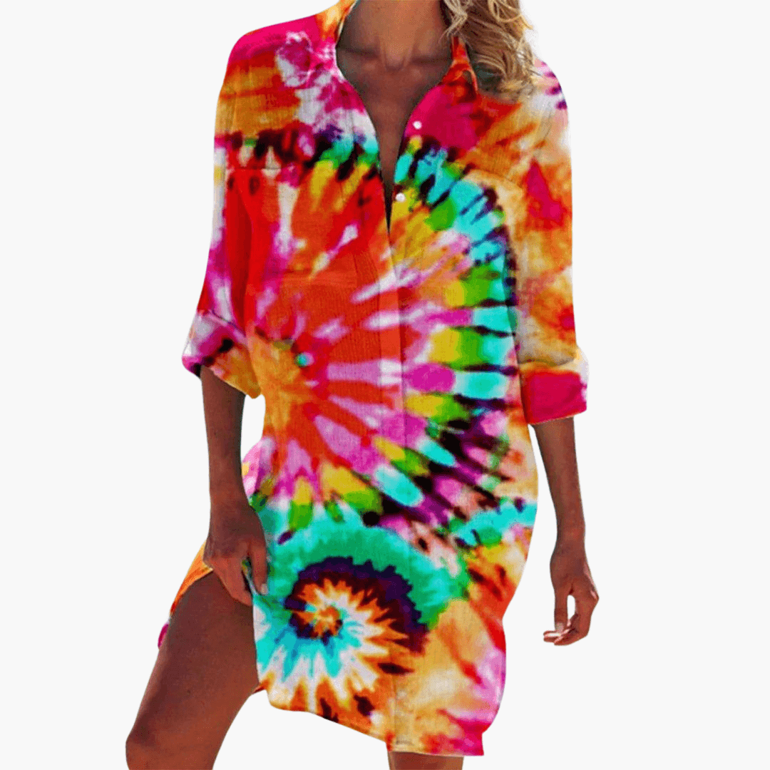 Women's Shirt Dress with Button-Down and Floral Print