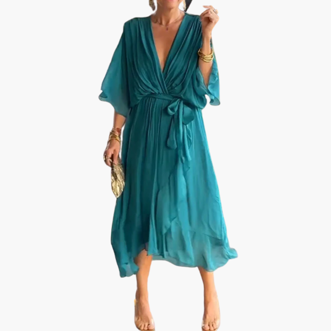 Women’s Midi Dress with Tie and Sleeves