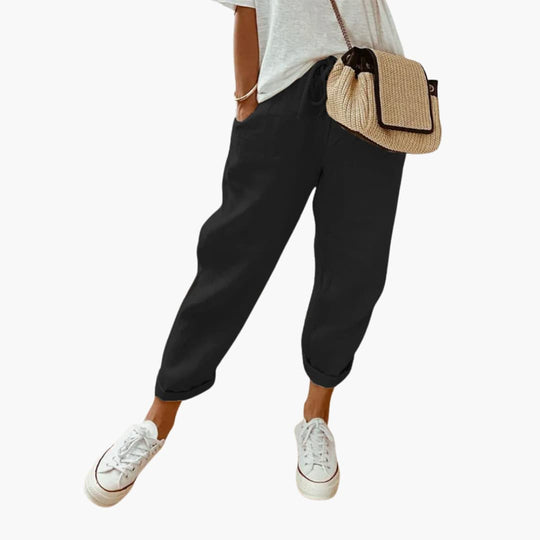 Women’s summer trousers with drawstring waist and cuffed hems