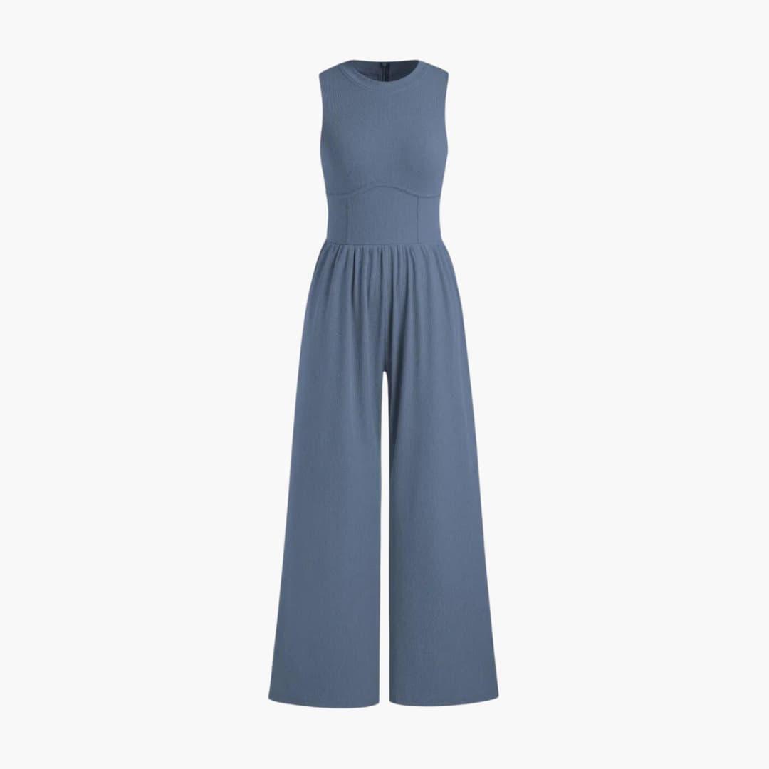 Women's Sleeveless Jumpsuit with Round Neckline and Wide-Leg Cut