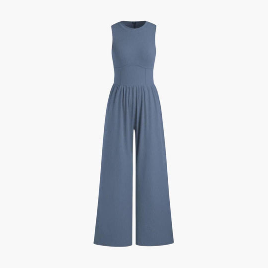 Women's Sleeveless Jumpsuit with Round Neckline and Wide-Leg Cut