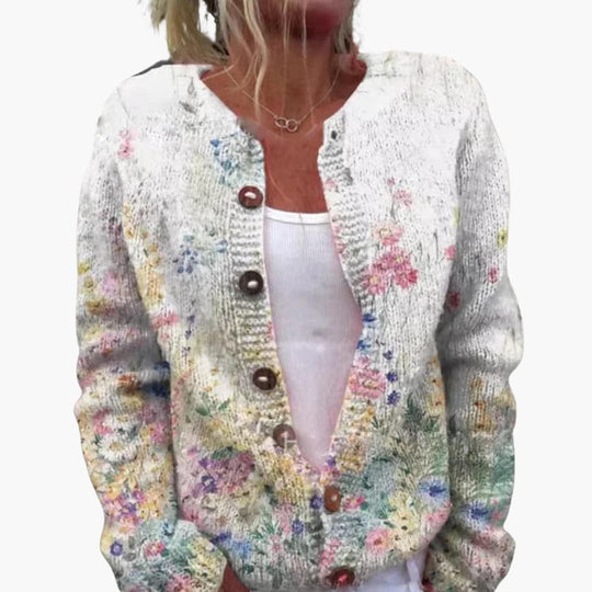 Women’s Floral  Cardigan with Long Sleeves and Ribbed Hem