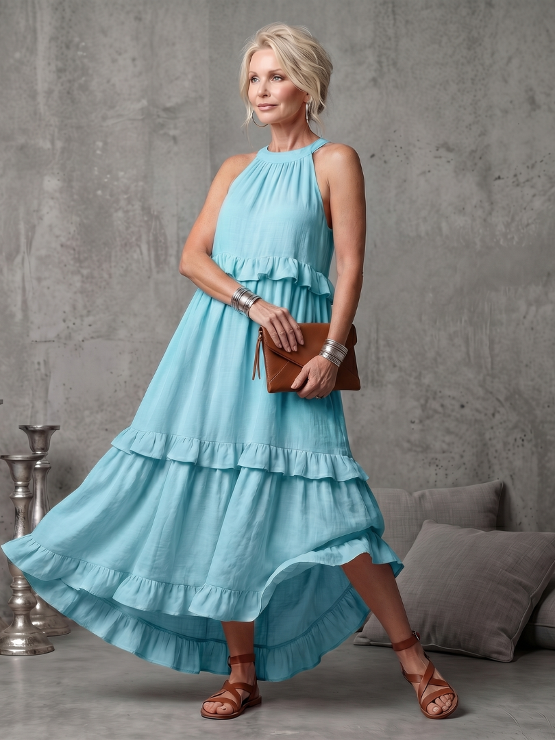 Katia | Tiered Ruffle Halter Maxi Dress