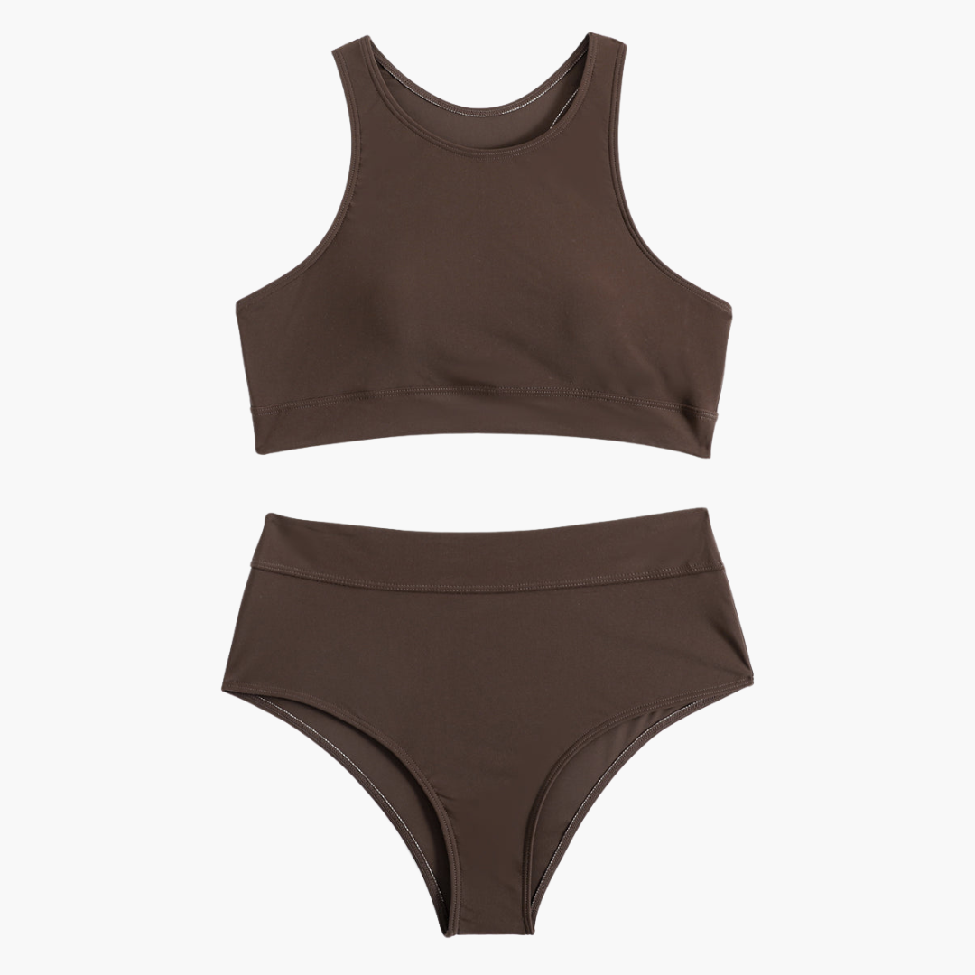 Women’s Bikini Set with Bustier Top and High-Waisted Bottoms