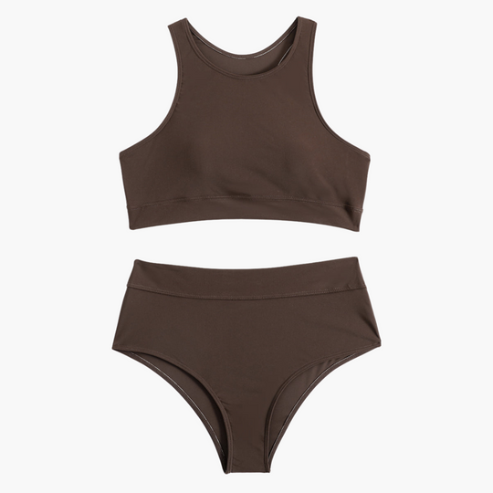 Women’s Bikini Set with Bustier Top and High-Waisted Bottoms
