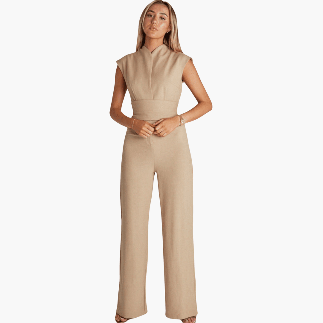 Women's Wide-Leg Jumpsuit with Sleeveless Design and Belted Waist