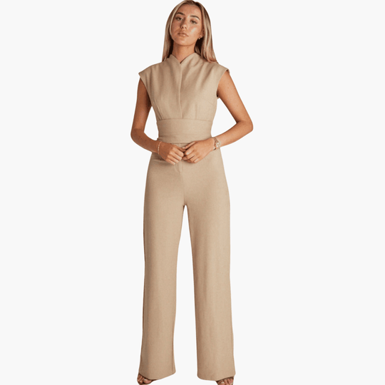 Women's Wide-Leg Jumpsuit with Sleeveless Design and Belted Waist