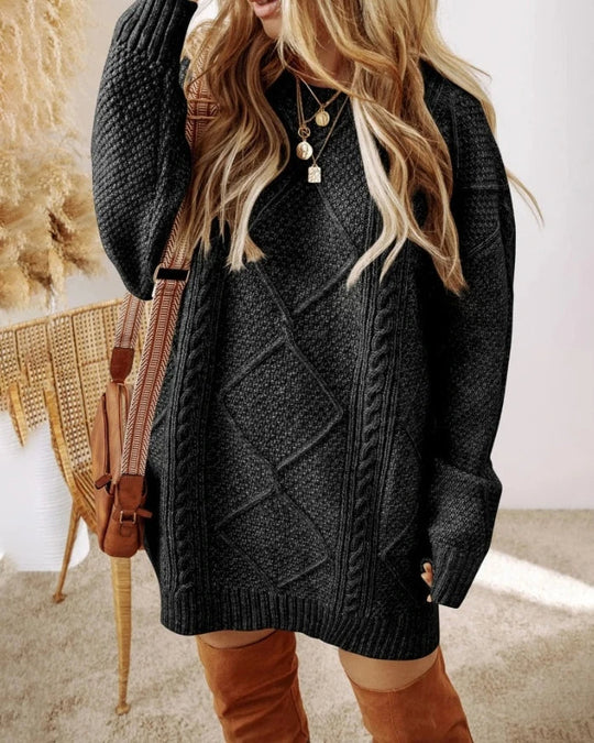 Women's Cable Knit Oversized Jumper Dress with Ribbed Cuffs