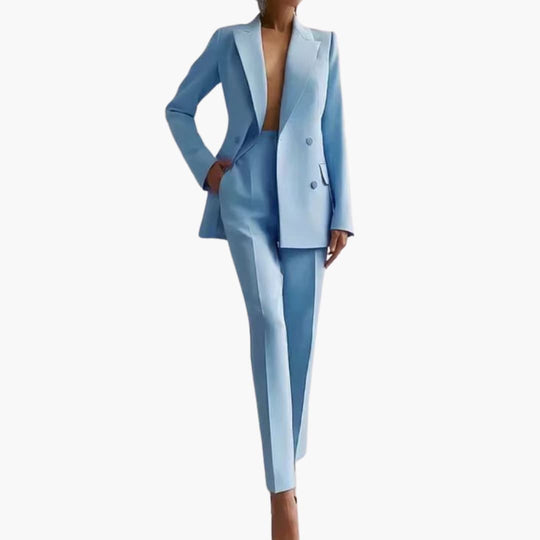 Women's Blazer Set with Notched Lapel and High Rise Trousers