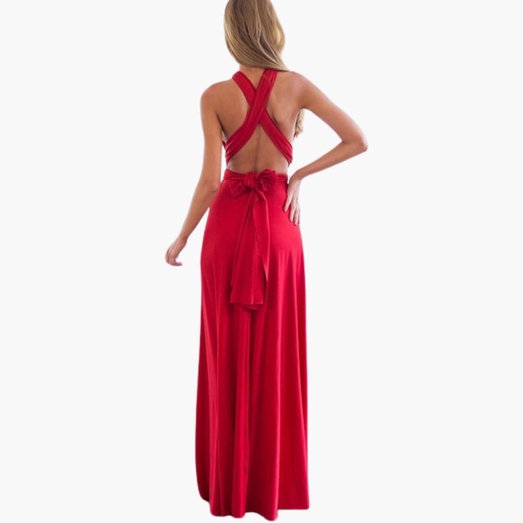 Women’s Convertible Maxi Dress with Backless Design and Adjustable Waist