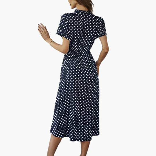 Women’s Midi Dress with Button-Through Front and Drawstring Waist