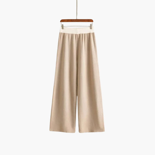 Women's Sweater Set with V-Neck Design and Wide-Leg Trousers