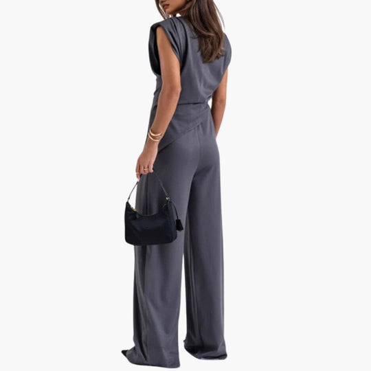 Women’s Two-Piece Set with Draped Top and Wide-Leg Trousers