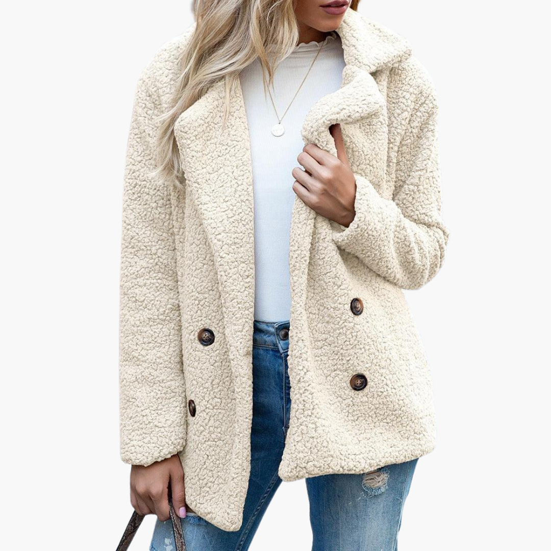 Women’s Oversized Faux Fur Jacket with Lapel Collar and Relaxed Fit