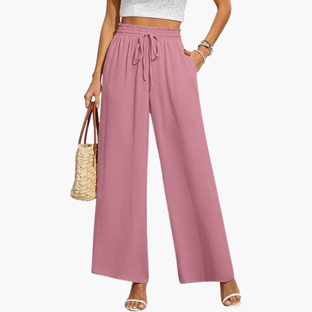 Women's Wide-Leg Trousers with Adjustable Drawstring Waistband
