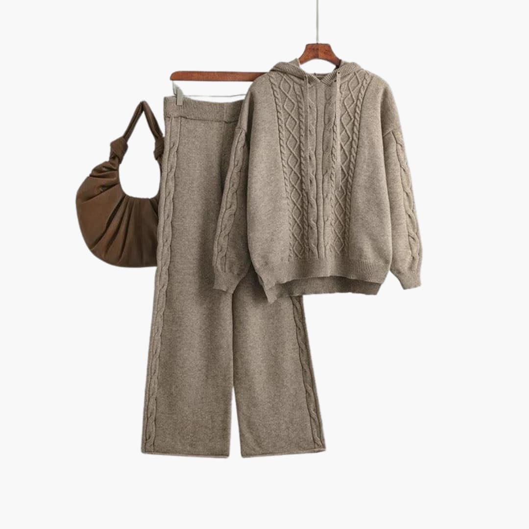 Oversized Knit Hoodie and Wide-Leg Trousers Set