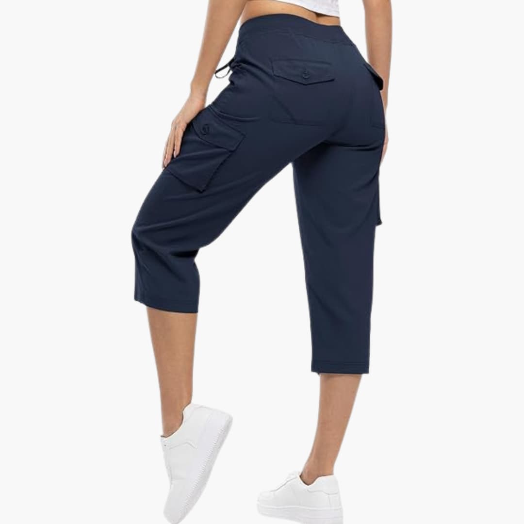 Women's Cargo Capri Shorts with Elastic Waistband and Utility Pockets