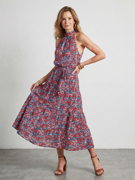 Anise | High Neck Floral Tiered Midi Dress